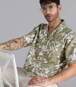 Leaf shadow printed green shirt