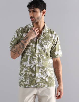 Leaf shadow printed green shirt 3