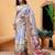 Grey printed cotton blend ethnic saree with blouse piece