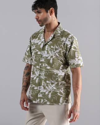 Leaf shadow printed green shirt 4