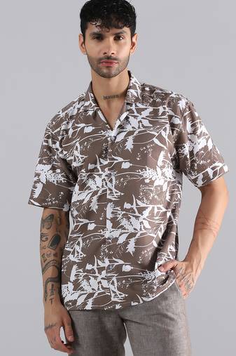 Brown nature burst print shirt