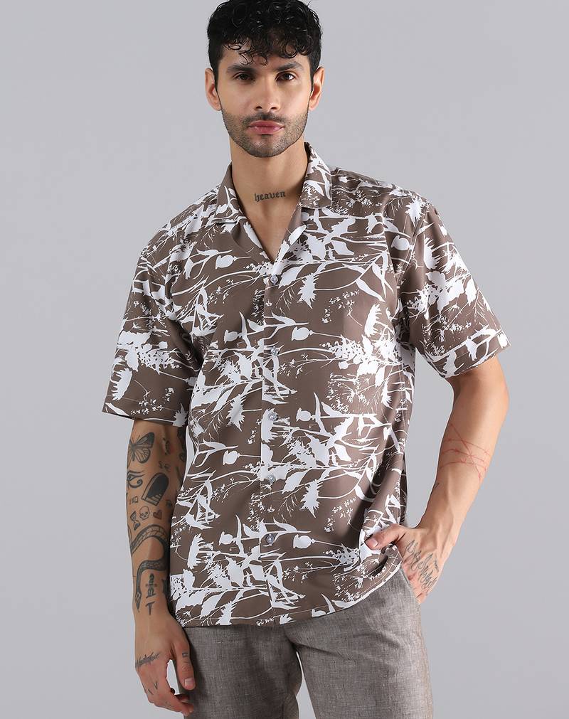 Brown nature burst print shirt
