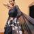 Black printed cotton blend ethnic saree with blouse piece