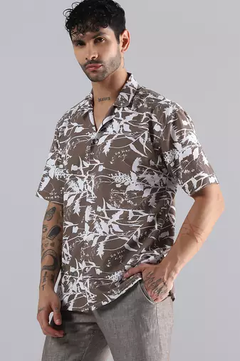 Brown nature burst print shirt