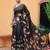 Black printed cotton blend ethnic saree with blouse piece