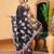 Black printed cotton blend ethnic saree with blouse piece