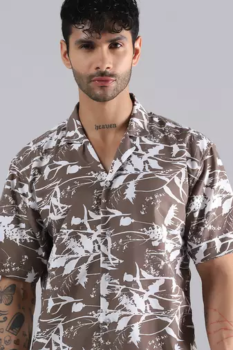 Brown nature burst print shirt