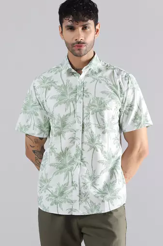 Palm paradise print half sleeve shirt