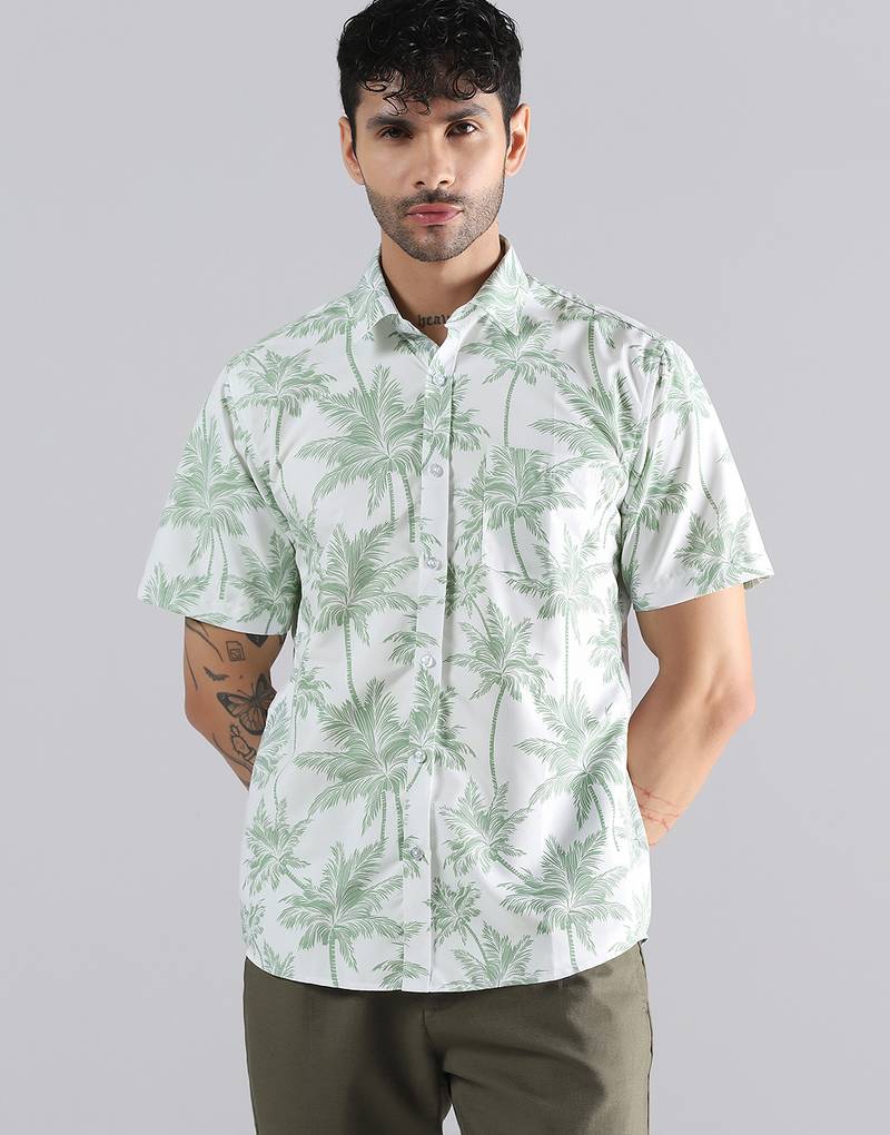 Palm paradise print half sleeve shirt