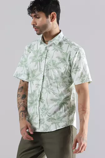 Palm paradise print half sleeve shirt