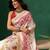 Off white printed art silk ethnic saree with blouse piece