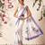 White printed satin party wear saree with blouse piece