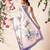 White printed satin party wear saree with blouse piece