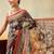 Brown printed cotton blend ethnic saree with blouse piece