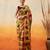 Mustard printed cotton blend ethnic saree with blouse piece
