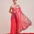 Pink printed cotton blend ethnic saree with blouse piece