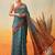 Teal printed cotton blend ethnic saree with blouse piece