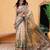 Beige printed cotton blend ethnic saree with blouse piece