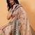 Beige printed cotton blend ethnic saree with blouse piece