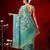 Sea green printed cotton blend ethnic saree with blouse piece
