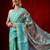 Sea green printed cotton blend ethnic saree with blouse piece