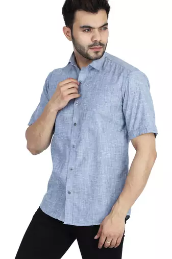 Blue half sleeves casual shirt