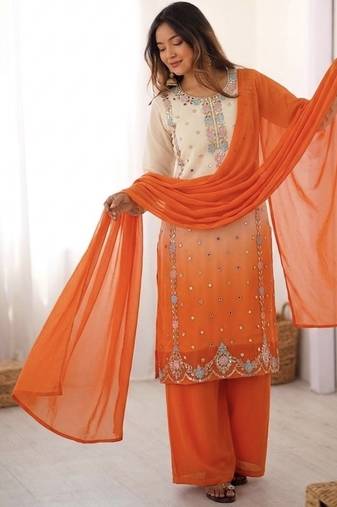 Sequins Work Designer Kurti Set With Dupatta Party Wear Suit Set