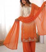 Sequins Work Designer Kurti Set With Dupatta Party Wear Suit Set