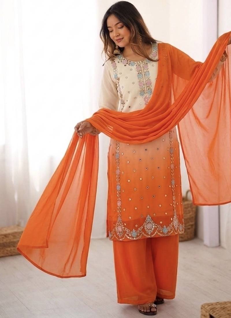 Sequins Work Designer Kurti Set With Dupatta Party Wear Suit Set