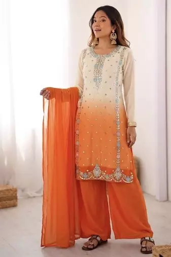 Sequins Work Designer Kurti Set With Dupatta Party Wear Suit Set