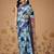 Blue printed cotton blend ethnic saree with blouse piece