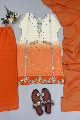 Sequins Work Designer Kurti Set With Dupatta Party Wear Suit Set