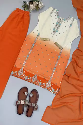 Sequins Work Designer Kurti Set With Dupatta Party Wear Suit Set