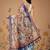 Blue printed cotton blend ethnic saree with blouse piece