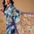 Blue printed cotton blend ethnic saree with blouse piece