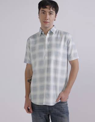 Blue check casual shirt 1