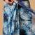 Blue printed cotton blend ethnic saree with blouse piece
