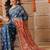 Blue printed cotton blend ethnic saree with blouse piece