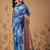 Blue printed cotton blend ethnic saree with blouse piece