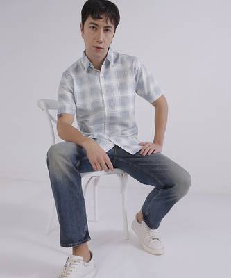 Blue check casual shirt 4