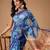 Blue printed cotton blend ethnic saree with blouse piece