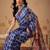 Blue printed cotton blend ethnic saree with blouse piece
