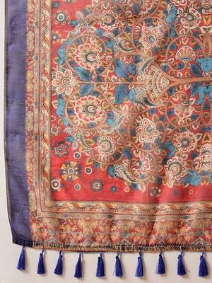 Blue printed cotton blend ethnic saree with blouse piece 4