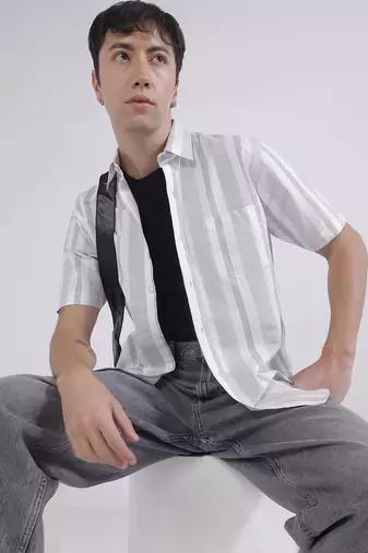 Grey stripes casual shirt