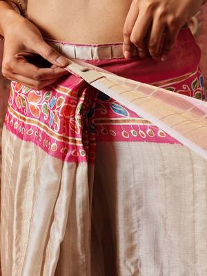 Cream printed art silk ethnic saree with blouse piece 5