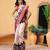 Beige printed silk blend ethnic saree with blouse piece