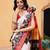Beige printed silk blend ethnic saree with blouse piece