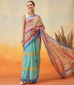 Green printed tissue traditional saree with blouse piece