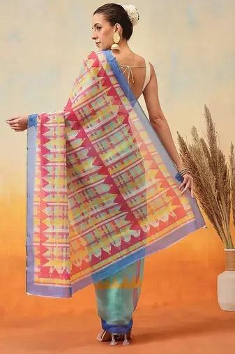 Green printed tissue traditional saree with blouse piece