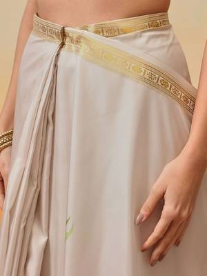 off white printed art silk saree with blouse piece 5